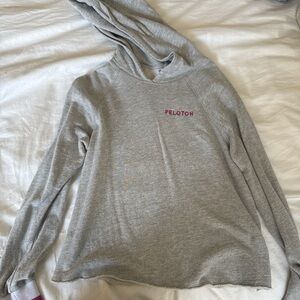 Peloton Light Gray Hoodie with Pink Logo